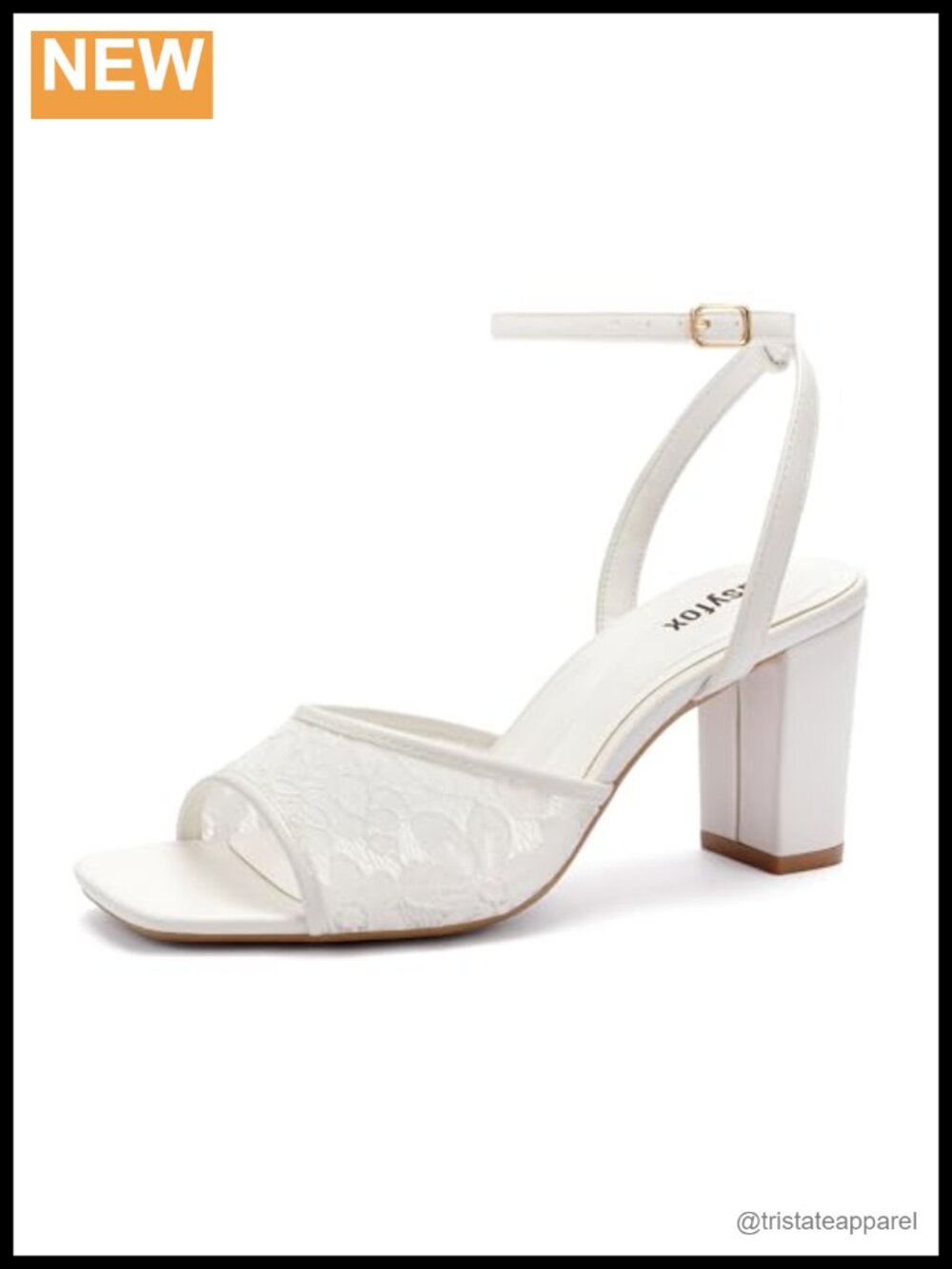 Womens Lace Chunky Block Heel Ankle Strap Square Open Toe Heeled Sandals